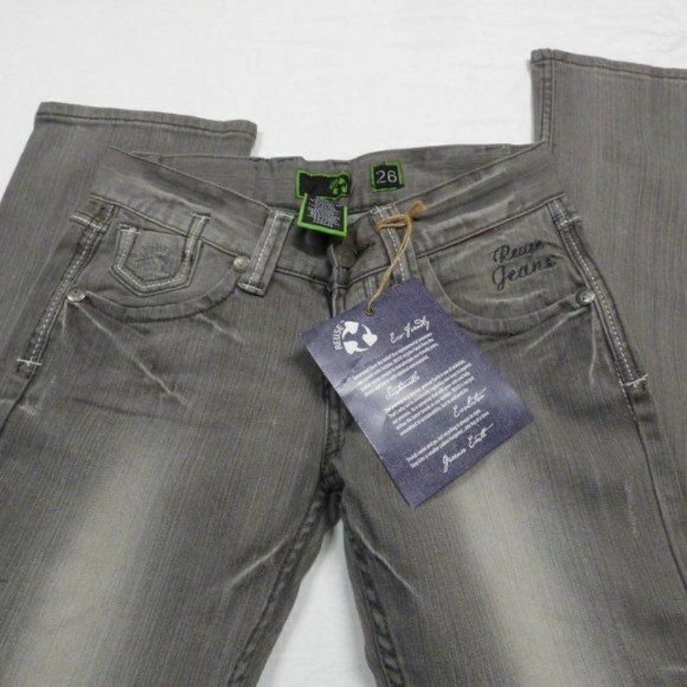 REUSE JEANS Straight Leg, Light Wash Jeans, Washed Gray,  Sz. 26, Inseam 33.5